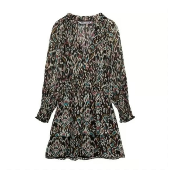 🆕️ Zara Ruffled Matallic Thread Printed Dress - Picture 4 of 4